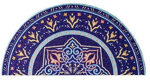 Chrasy Stuoia d'Ingresso Semilunare in PVC con Microfibra Blu da 40x80 cm | Base Antiscivolo, Profilo Basso, Superficie in Ciniglia, Facile da Pulire con Scopa o Scuotendo, Per Porta Garage e Cucina
