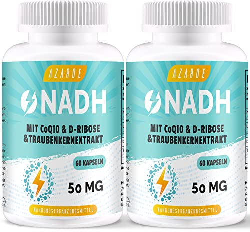 NADH 50mg, Hochdosiert Zusammengesetzte Formel mit Coenzyme Q10, ATP-Produktion, 60 Kapseln (2er Pack)