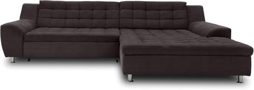 DOMO. collection Ecksofa Merida, Sofa in L-Form, Eckcouch, Couch-Garnitur, Polsterecke 304 x 200 x 84 cm (BxTxH), espresso | Longchair rechts mit Steppung, gepolsterten Armlehnen und Chromfuß, moderne Polsterecke in L-Form, 304 x 200 x 84 cm (BxTxH)