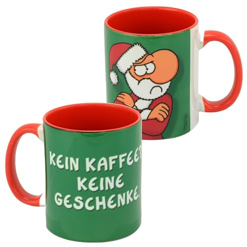 United Labels Ralph Ruthe Tasse 320 ml, Grün Rot, Kaffeebecher XMAS Kein Kaffee Keine Geschenke, Kaffeetasse aus Keramik, Weihnachtstasse lustig