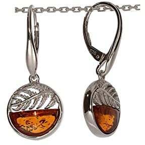 Artisana-Schmuck Bernstein Ohrringe, elegante moderne Ohrhänger mit Bernstein, gefasst in 925/000 Sterlingsilber rhodiniert