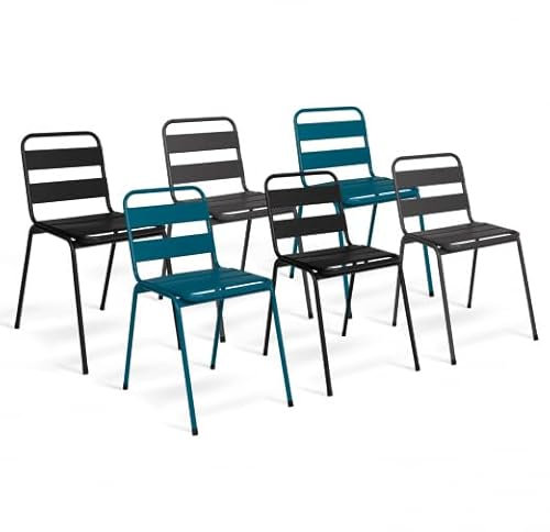 IDMarket - Lot de 6 chaises de Jardin Valencia en Acier Mix Color Gris Anthracite, Noir et Bleu