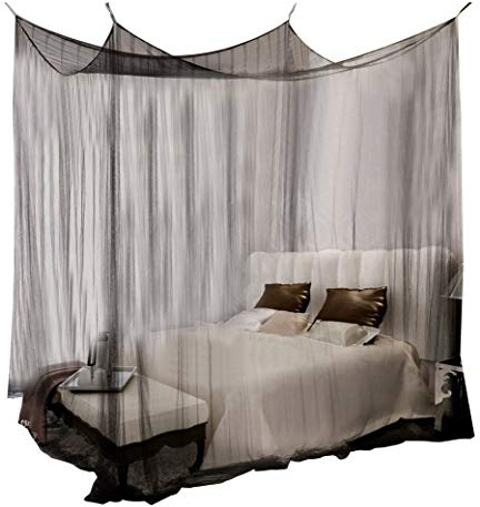 Natudeco Mosquitera De 4 Postes De Esquina, Cortinas con Dosel para Dormitorio Grande, Decoración Elegante para Dormitorio, Ropa De Cama Tamaño King Y Queen(Black)