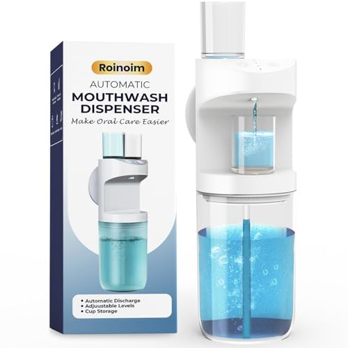 Automatischer Mundspülspender, 550 ml (548.6 g) Mundspülspender für Badezimmer mit magnetischen Bechern, 3 Dosierstufen, lange Standby-Zeit, Weiß