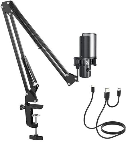 Audio Array AM-C40 Professional 96 kHz/24 bitars USB-kondensatormikrofonkit med bomarm och popfilter | Ingen latens hörlursövervakning med tyst och volymkontrollknopp | spel, podcasting och streaming