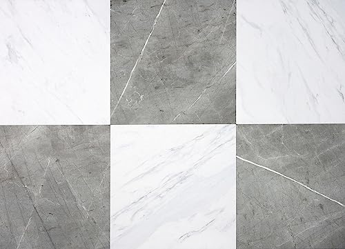 Chris Loves Julia FloorPops 12-in by 12-in Grey & White Marble Bonneville Peel & Stick Floor Tiles