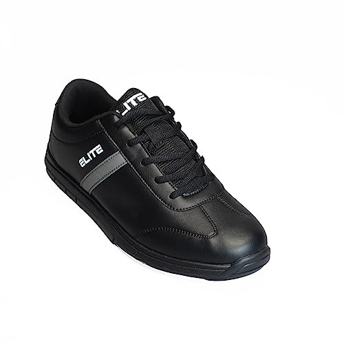 ELITE Men's Basic Athletic Lace Up Bowling Shoes with Universal Sliding Soles for Right or Left Handed Bowlers (Black/Grey, US Footwear Size System, Adult, Men, Numeric, Medium, 13)