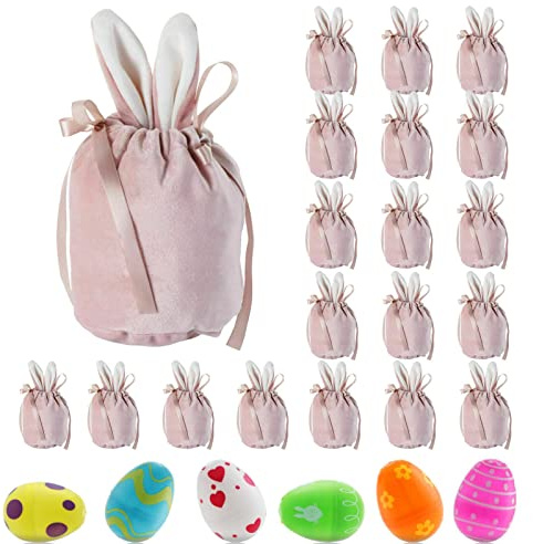 Kaxenig Osterhasen Taschen, 20 Stück Hasen Samt Säckchen Osterbeutel Zum Befüllen, Osterhasen Geschenktüten, Für Ostern Hochzeit Geburtstag Eier Ostergeschenke Süssigkeit Plätzchen