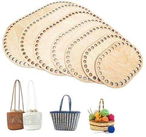 BYZESTY Korbboden Zum Häkeln, 7 Größen Häkelkorb Holzbasis, Ovale Taschenboden Zum Häkeln, Naturholzkorbboden Ovale Holzboden, Crochet Basket Holzbasis, Häkelkorb Holz Basis Für DIY Korbflechten