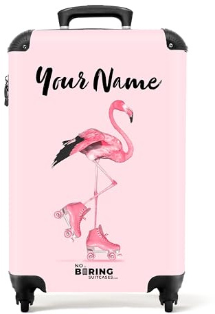 NoBoringSuitcases.com Kinderkoffer, Kinderkoffer Mädchen, Koffer Kinder, Kinder Reisekoffer, Trolley, Kindertrolley Mädchen, Koffer Rosa, Reisekoffer Personalisiert, 55x40x20 cm (Flamingo - Rosa)