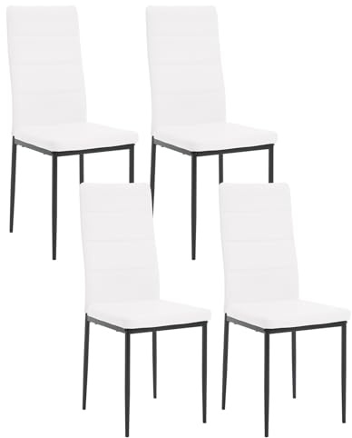 WOLTU Esszimmerstühle 4er Set, Stühle Küchenstühle bequem, Essstühle mit hoher Rückenlehne Metallbeinen, Schminkstuhl Polsterstuhl, für Esszimmer Küche Wohnzimmer, Kunstleder, Weiß, EZS46ws-4