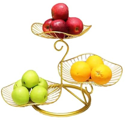 Modern Fruit Bowl for Kitchen Counter, 3 Tier Fruit Basket for Counter Fruit Holder for Kitchen Countertop Farmhouse Metal Wire Counter Fruit Rack for Bread Snack Veggies Produce(Gold)