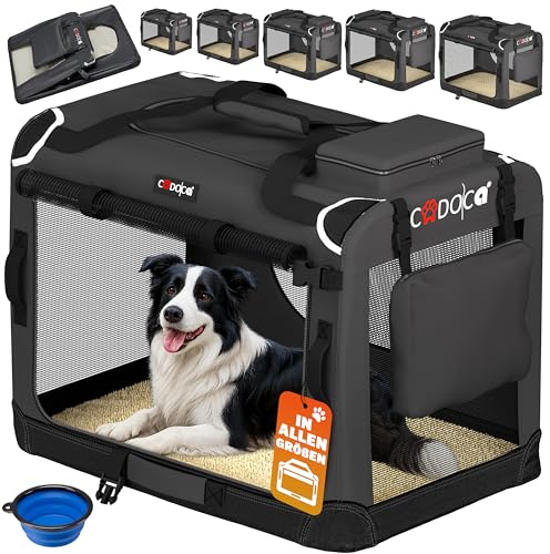 CADOCA® Hundebox faltbar Transportbox XL 82x56x58cm robust atmungsaktiv Transporttasche Auto Rückbank Haustiertransportbox Hundetragetasche Anthrazit