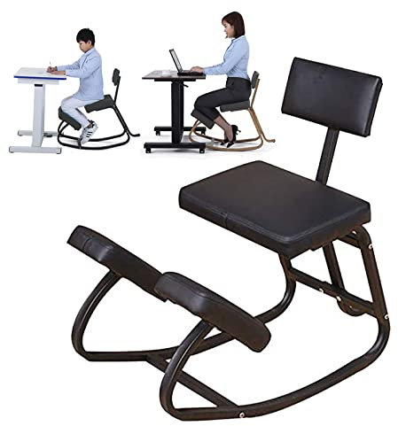 Ergonomischer Kniestuhl mit Rückenstütze für Büro und Zuhause, Haltungskorrektur, Sitz für Erwachsene, Kinder und ältere Menschen, unterstützt bis zu 100 kg, Schwarz