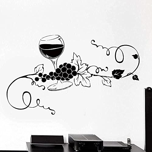 KAIYUANS Wandtattoo, Vinyl, abnehmbar, Weingläser, Trauben, Weingläser, ideal für Wohnzimmer, Küche, inspirierende Wandkunst, Schwarz, 70 x 42 cm, verleiht Ihrem Raum Charme