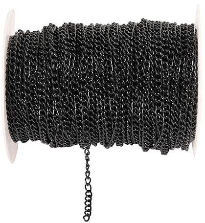 Rockreyoa Kabel Gliederkette DIY Chain Kettenband Schmuckkette Kette Meterware Gliederkette Verdrehte Ketten Panzerketten für Halsketten, Armbänder, Schmuck Zubehör Schwarz 2.5mm*12m