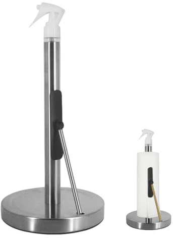 Paper Towel Holder | Paper Towel Holder with Removable Spray Bottle | Stainless Steel Non-Slip Paper Roll Holder | Paper Towel Stand for Kitchen, Bathroom