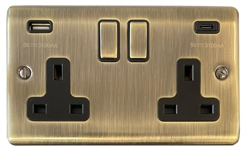 Antique Brass Socket with USB (2 Gang) - BAB13