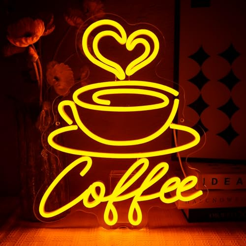 OYCGZV Kaffee Neon Schild Led Neon Kaffee Schild Wand Coffee Leuchtreklamen USB Led Schild für Cafe Getränke Shop Zuhause Küche Wanddekoration Bar Restaurant Club Geschäftlich Party