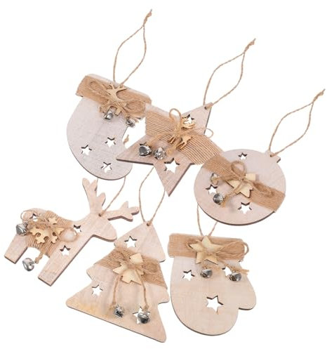 VILLCASE 6stücke Holzanhänger Für Weihnachtsbaum Hängeornament Aus Holz Weihnachtsschmuck Zum Aufhängen Christbaumschmuck Weihnachtsdeko Gemischter Stil