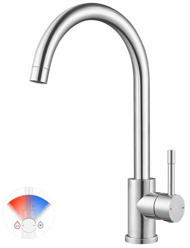 CECIPA Wasserhahn Küche 360° Schwenkbar, Hochdruck Küchenarmatur, Mischbatterie Küche mit Hohem Bogen, Einhebel Armatur, Spültischarmatur Edelstahl, G3/8 Anschluss Armatur