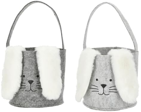 itsisa Filzkorb Osterkorb Hase Osterhase mit Plüschohren (2er Set) hellgrau, Creme H:15 cm - Filztasche, Geschenkkorb Ostern, Osterdeko, Frühlingsdeko,Geschenkverpackung Filz Korb Ostern