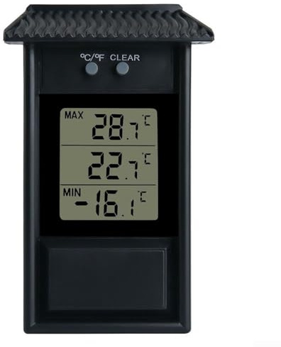 Digital Max Min Greenhouse Thermometer - Weatherproof Wall Mounted Indoor or Outdoor Temperature Monitor in Black