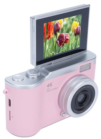 Digital Camera for Photography, 1080P 48MP Vlogging Camera with 2.4 Inch 180° Flip Screen, 8X Digital Zoom Compact Retro Camera (Roseate)