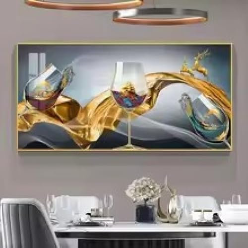TONGYINLI Quadri artistici personalizzati con calici da vino, stampe su tela astratte, poster, decorazioni murali per ristoranti moderni, 80x160 cm senza cornice