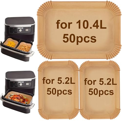 150pcs Airfryer Backpapier für Ninja Flex Drawer Dual Zone AF500EU AF500EUCP 10,4L, Auch kompatibel mit COSORI XXL 10L, Cecotec 9000 100 Stück Airfryer Backpapier für 5.2L