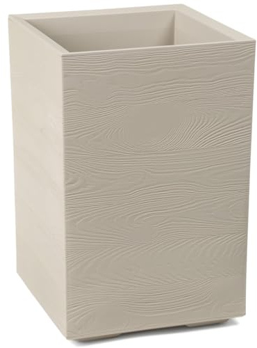 HowHomely Pot de fleurs, beige, 59 x 40 x 40 cm, grand, bac à plantes, sur roulettes, avec bouchon d'évacuation, rectangulaire, en bois, pour jardin et terrasse