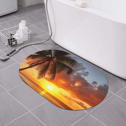 AMREWQYL Paillasson imprimé palmier hawaïen coucher de soleil 40 x 60 cm
