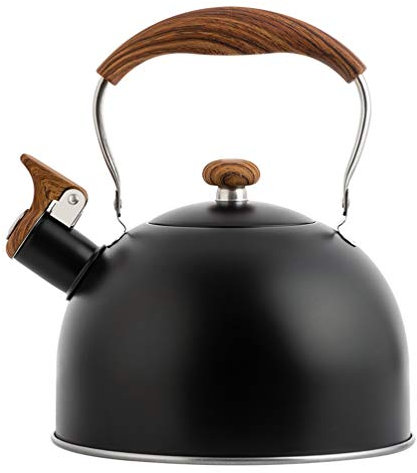 NTALJC Thé Sifflement Kettle 2.5 L en Acier Inoxydable Toveetop toapot Water Foil Pot Chauffage Bouilloire Lance-cafetière pichet d'eau avec poignée en Bois pour la Cuisine de Cuisine Noire (Couleur: