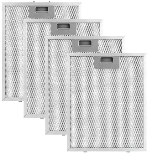 DAJAVE Lot de 4 filtres à graisse en métal pour hotte aspirante - 320 x 260 mm - Filtre de rechange pour hotte aspirante - Avec grille métallique - Grille en aluminium à 5 couches