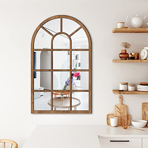 Specchio ad arco, specchi decorativi da parete con cornice in legno, specchio da parete moderno per decorazione domestica, specchio da finestra leggero e resistente, per uso interno/esterno