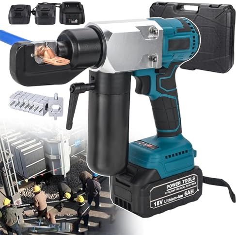 OZBME Pinza crimpatrice idraulica elettrica con 8 stampi per terminali in Rame e Alluminio, Pinza crimpatrice Professionale per Tubi Flessibili e tagliacavi