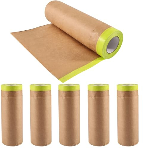 Begonia Lot de 6 rouleaux de papier de masquage pour peintre, 30 cm x 15 m, film de protection en papier kraft avec ruban adhésif, papier de masquage pour peinture décorative, pulvérisation de