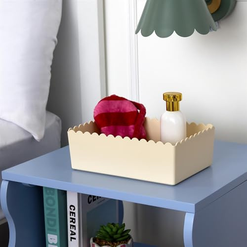 OHS Storage Make Up Organiser Plastic Tub Bathroom Bin Bedroom Kitchen Shelf Organiser Vanity Trays for Dressing Table Makeup Skincare Kitchen Storage Shelves Desk Cupboard Organisers 1 Pack, Cream