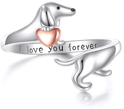 Dackel Ringe 925 Sterling Silber Hund Verstellbarer Ring Schmuck Dackel Geschenke für Frauen Mädchen