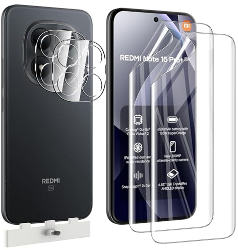 Pollachi [2+2 Protector de Pantalla Xiaomi Redmi Note 15 Pro+ 5G,2 Piezas Película Protectora de Hidrogel Flexible Y 2 Piezas Protector Camara,Anti-Graffio,Reparar Automáticamente