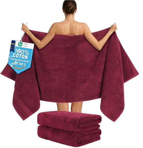 Hammetex Set med 2 extra stora badhanddukar – 80 x 200 cm, 500 GSM, 100 % bomull – mjuka och absorberande – lyxiga stora spa-handdukar, bordeauxröd