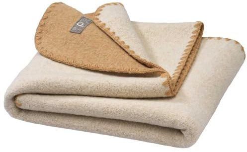 Disana Doubleface-BABYDECKE, 100% Bio-Merinowolle GOTS, IVN Best | 80 x 100 cm | Schlafdecke, Wolldecke, Spieldecke | Made in Germany | Karamell-Natur