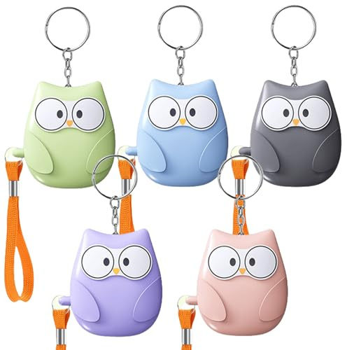 5 Stück Taschenalarm 130dB Persönlicher Alarm für Frauen, Selbstverteidigung Sicherheitsalarm mit LED-Licht Und Schlüsselanhänger, Persönlicher Schrillalarm Eulen-Stil Für Frauen Kinder Senioren