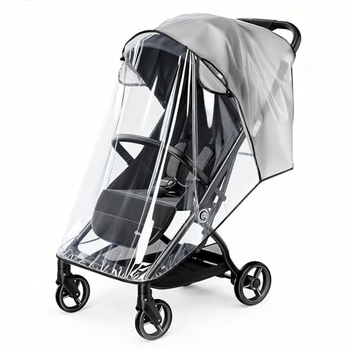 Universal Rain Cover for Pushchair, Transparent Pram Rain Cover for Stroller All Seasons Wind Snow Dust Protection Waterproof Breathable Baby Buggy Cover Protect Fits Most Standard Pushchairs