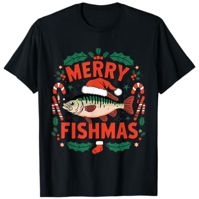 Frohe Weihnachten Fisch Mit Weihnachtsmütze Angler T-Shirt