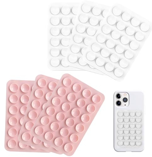 6Pcs Silicone Phone Sticky Grip Mobile Suction Pads, Pink & White | Sticky Thing for Back of Phone, Hands-Free Accessories Holders, For Selfies and Videos, Multifunctional Suction Holder