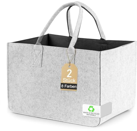 Shoppingkorg/träkorg, shoppingväska med handtag, Korg för ved och eldstad för utomhusresor, picknick, shopping (Lichtgrijs - Donkergrijs, 2 stycken)