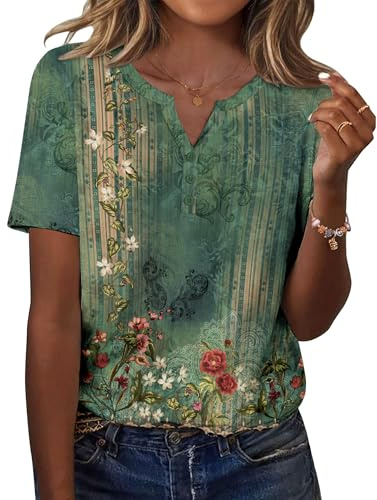 Zeagoo Camiseta Mujer Manga Corta con Cuello V Blusas Moda Casual Camisa