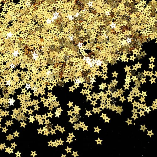 Larrel Goldene Stern Pailletten, 6 mm Zwei 40 g Mini-Stern-Stickpailletten mit Löchern zum Nähen PVC-Material Pailletten Tischdeko zum Nähen, Basteln, Schmuckherstellung und Weihnachten Dekorieren