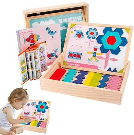 Magnetische Formen Bausteine - Holz Magnetisches Lernspielzeug mit 210 Teilen für Pädagogische Aktivitäten | Geometrische Puzzletafeln Für Kinder,Kreatives Lernspielzeug für Kinder und Mädchen
